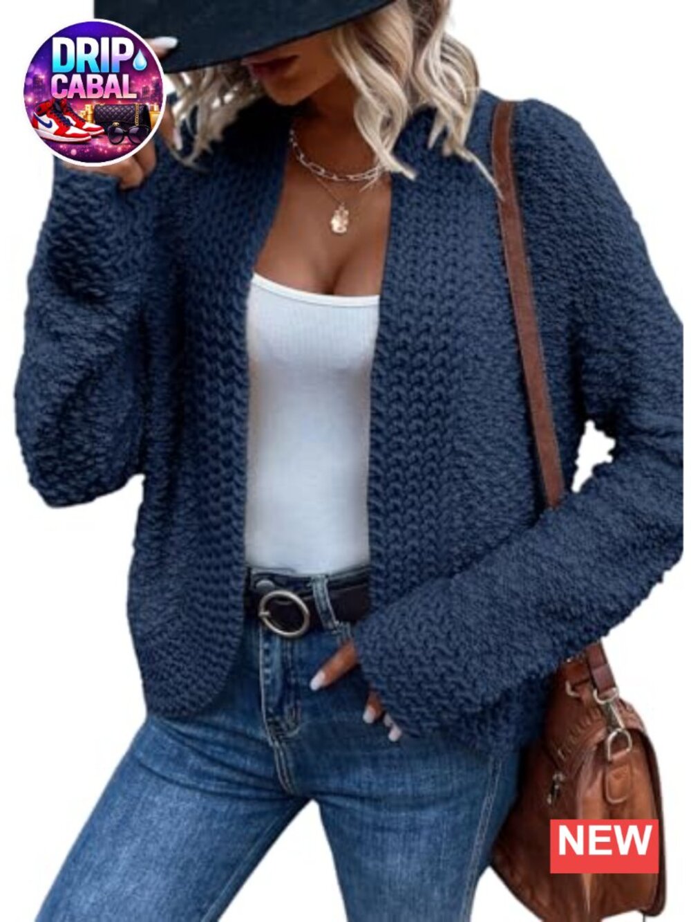Open Front Chunky Knit Cardigan Sweater Long Sleeve Loose Fit Women's